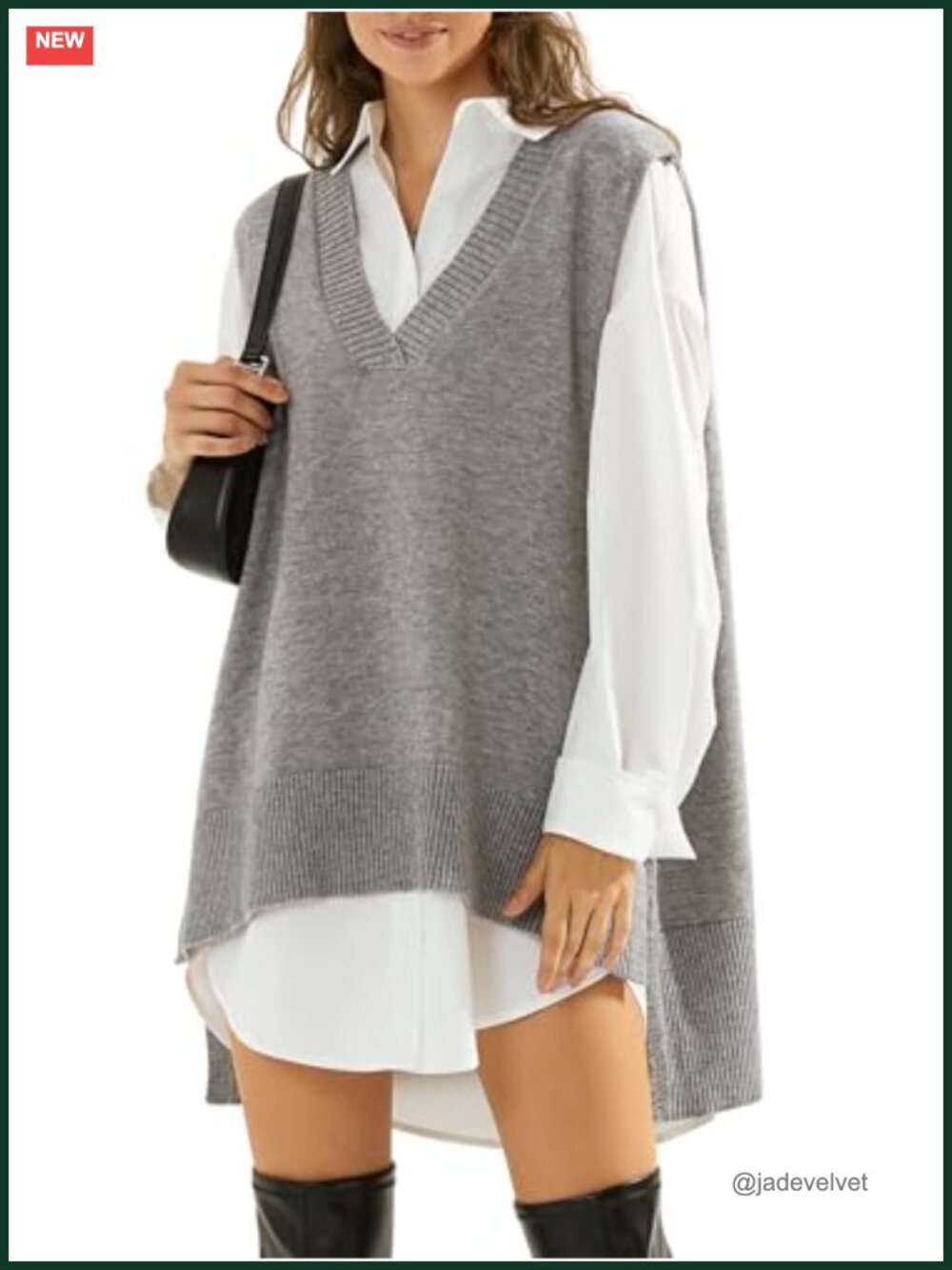 Womens V Neck Oversized Sleeveless Knit Sweater Vest Tunic